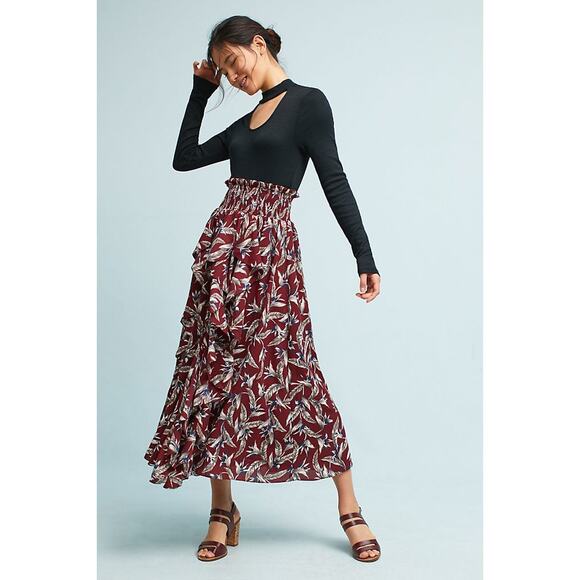 New Anthropologie Keshika Ruffled Midi Skirt Mynah's Reynu Taandon $178 SMALL - Picture 5 of 6